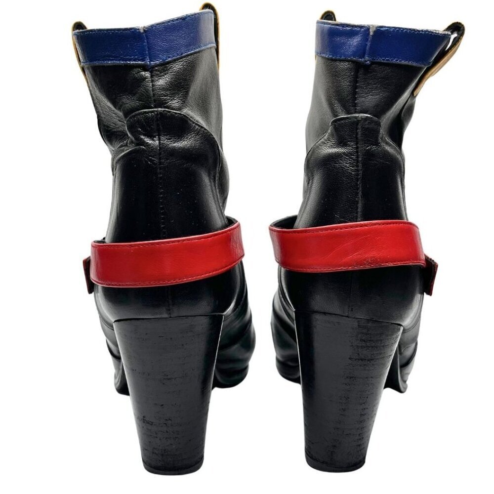 MELLOW YELLOW X JC/DC BLACK LEATHER VEAL CALFSKIN COLORFUL STRAPPY COWBOY BOOTS - Picture 4 of 13